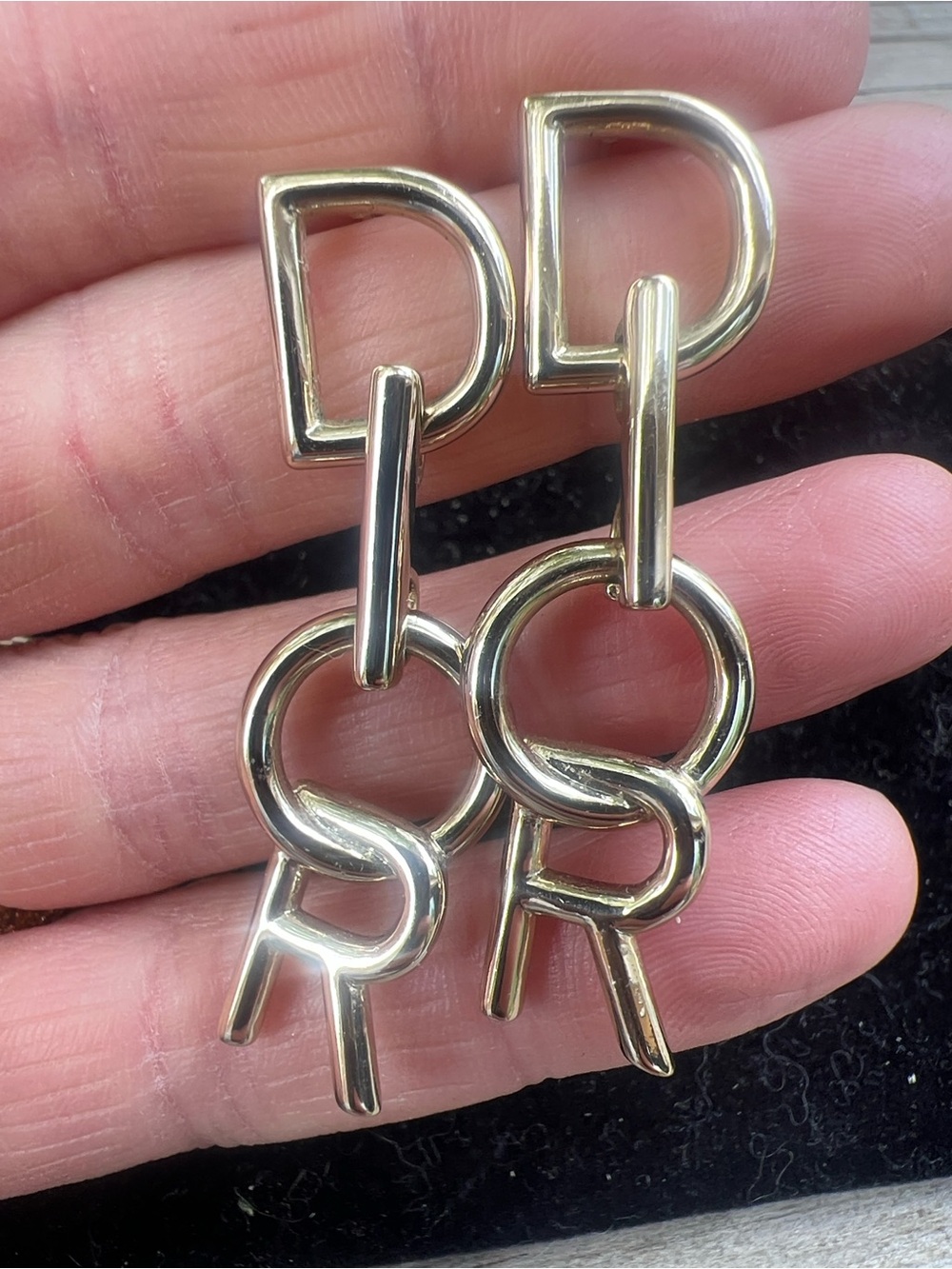 Dior Gold Tone Logo Drop Earrings
